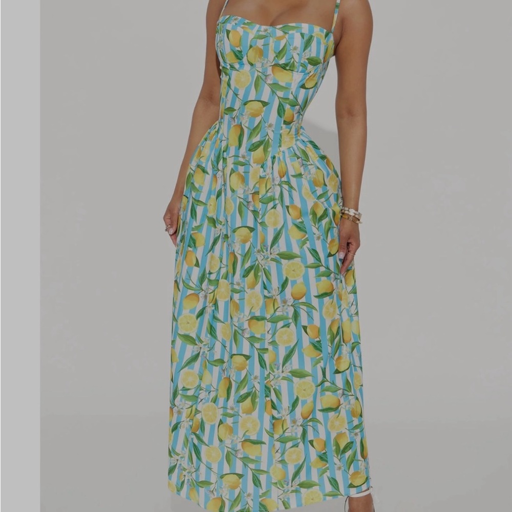 Striped Lemon Print Maxi Skirt